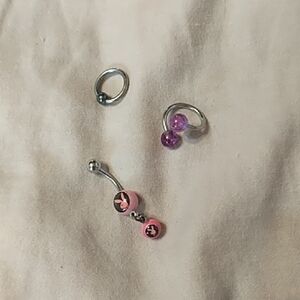 Pink and Purple Belly Button Rings Trio